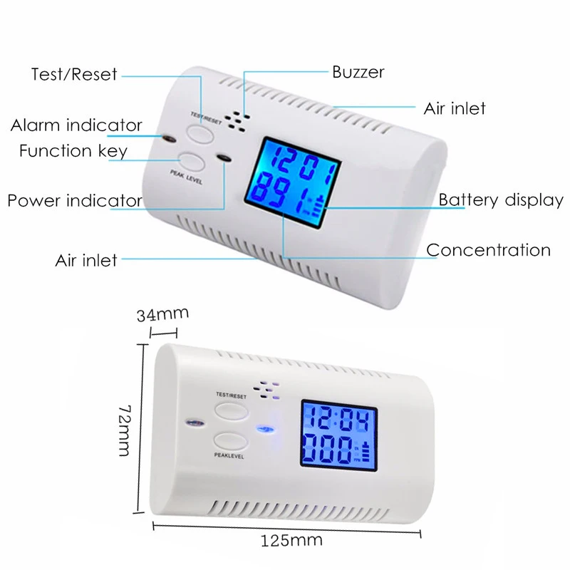 

Carbon Monoxide Detector With LCD Display Voice Prompt CO Gas Tester Warning Sensor Clock Home Security Alarm SGA998