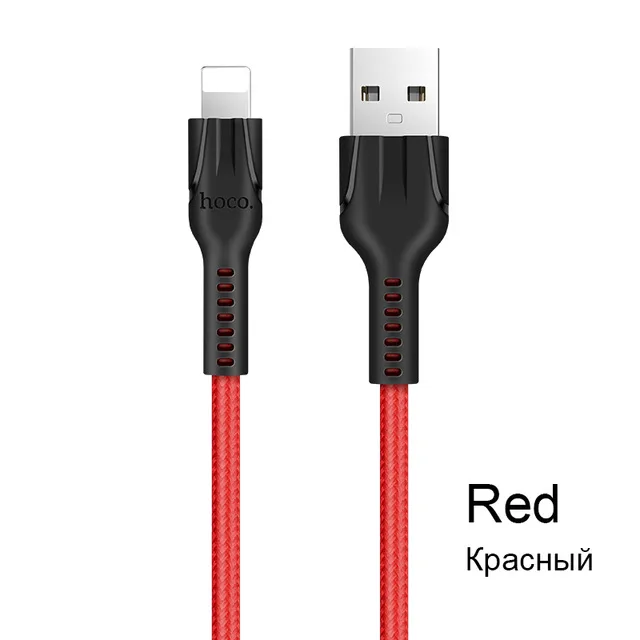 HOCO USB зарядное устройство кабель для iPhone XS MAX 8 7 6 6 S Синхронизация данных USB кабель для iPad мобильного телефона Быстрая зарядка зарядное устройство 2.4A USB кабель - Цвет: Красный