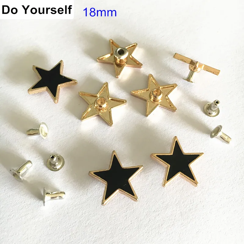 

Free Shipping - 40 sets Star Rivet 18mm Pale Gold Base Cup with Black Oil Center,Star Rivet Studs For Clothes,Bags,Shoes DIY