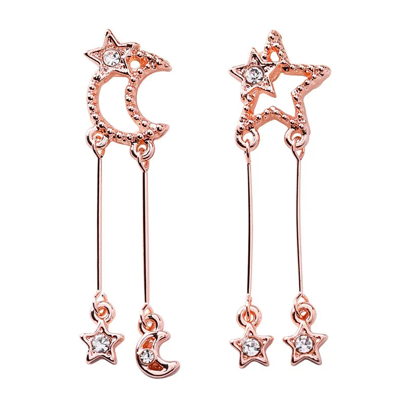 

2019 New Star Moon Planet Asymmetrical Drop Earrings For Women Girl Temperament Party Long Tassel Pendientes