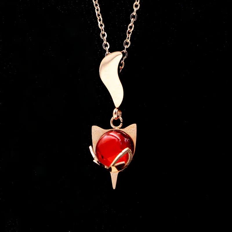 

Fashion Jewelry, Red onyx Firefox, rose gold necklace, titanium steel, female