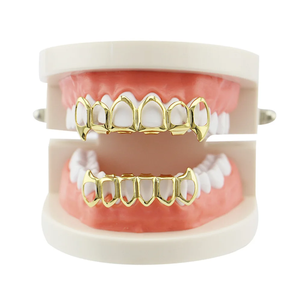 Factory Bottom Price Hollow Teeth Grillz 4 Color Silver Gold Rose Gold Color Customized Grillz Cheap Teeth Set Hip Hop Rap Star Joyas (5)