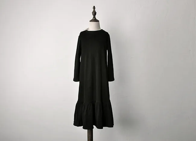 Повседневное однотонное черное расклешенное длинное платье макси с длинными рукавами для девочек-подростков от 3 до 16 лет Детское модное осенне-осеннее расклешенное платье