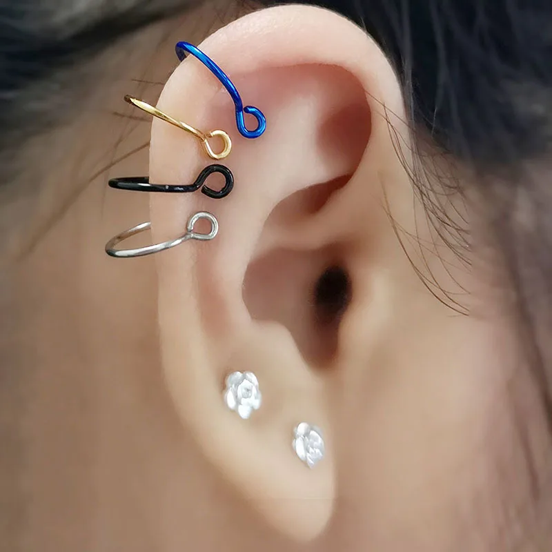 

4pcs/Set Unisex Tongue Ring Goth Punk Clip On Fake Piercing Body Nose Lip Rings Hoop Ear Tongue Rings