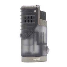 COHIBA пластиковая ветрозащитная карманная зажигалка для сигар 3 факела многоразовая Бутановая факельная Зажигалка для сигарет с подарочной коробкой