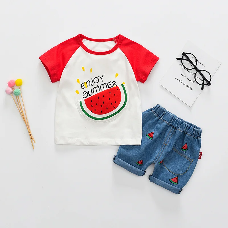 

Summer Stylish Kid Clothes Sets For Girls Infant Watermelon T Shirt Denim Shorts 2pcs Child Toddler Clothing Baby Boys Tracksuit