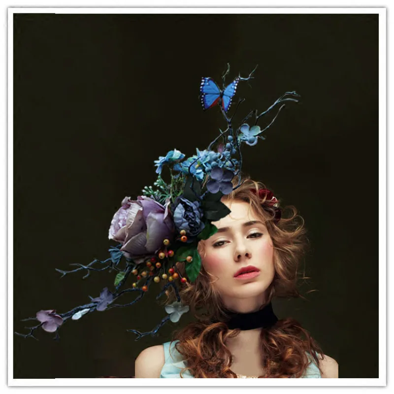 

Halloween Fashion blue headdress bride hair accessories catwalk stage personality creative Christmas branch crown headwear