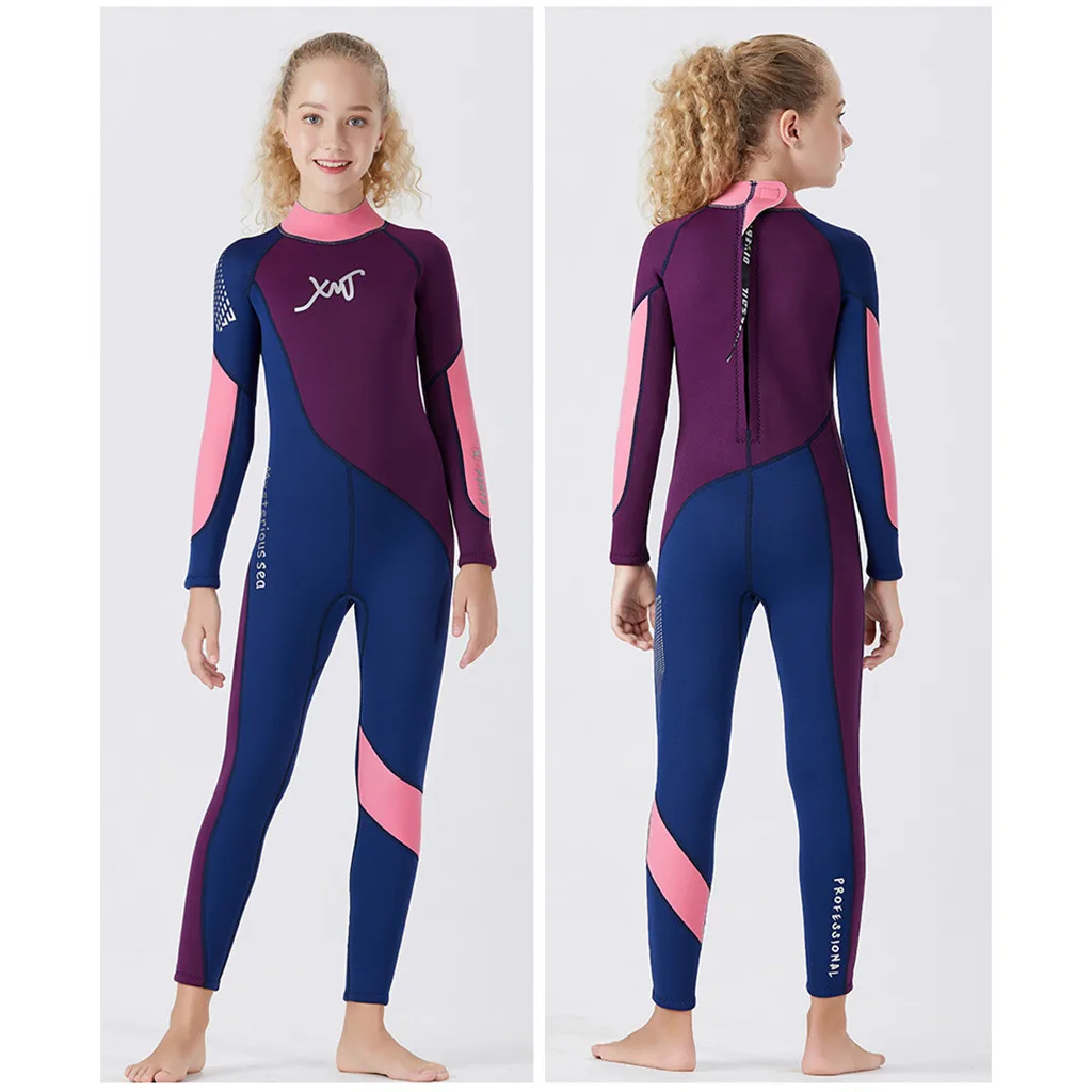 

Kids Scuba One-piece Diving Suit 2.5 MM Neoprene Snorkeling Wetsuit for Girl Long Sleeves UV Protection Surfing Swimwear
