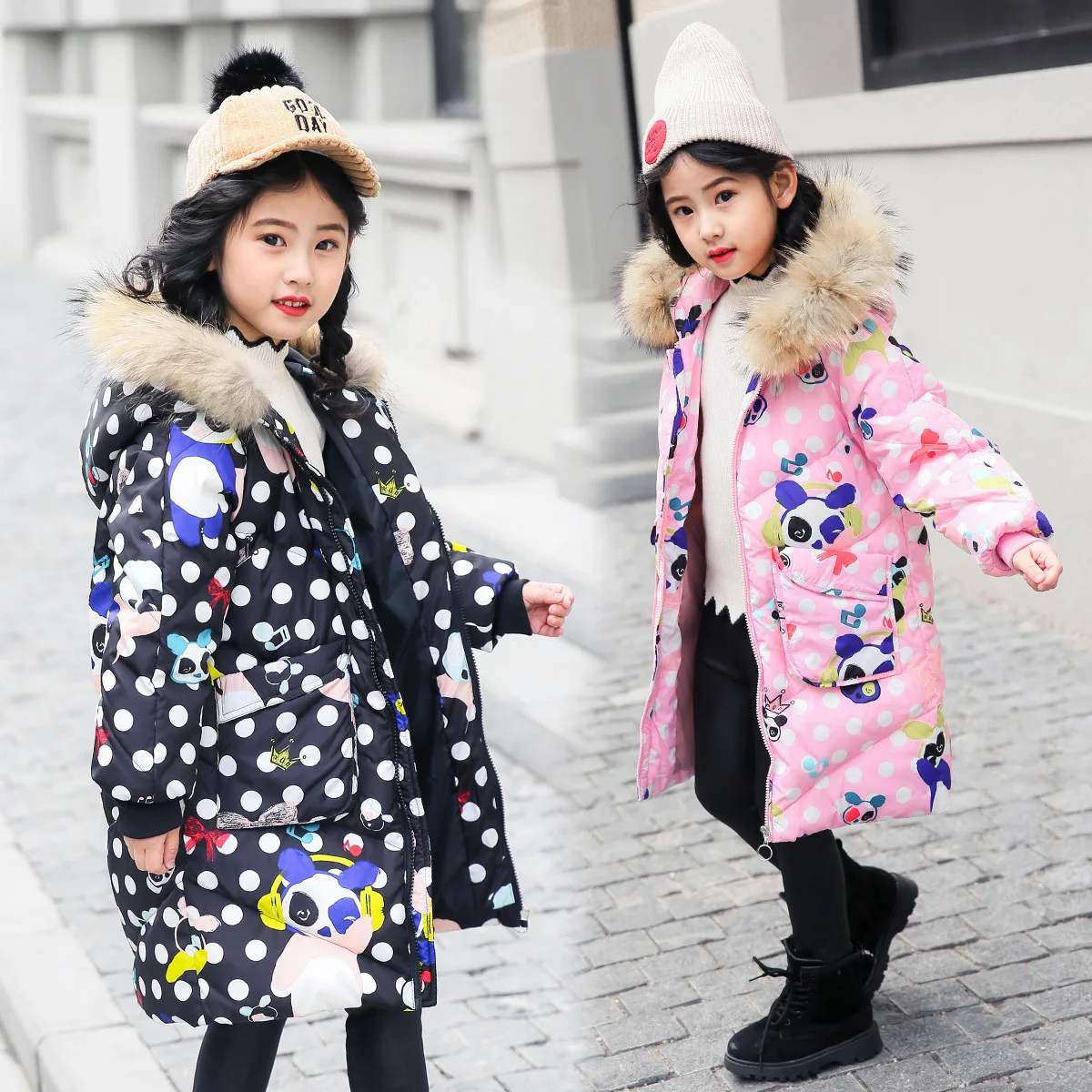 

Children down jacket girls 2018 Winter jacket real racoon fur cuhk in children's wear long white duck down outerwear