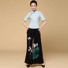 Красота Костюмы в традиционном китайском стиле Стиль оздоровительный Повседневная обувь техник униформа для сотрудниц спа-салонов Для женщин ретро Топ+ комплект со штанами