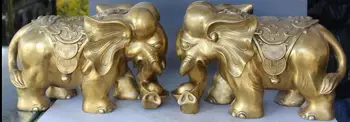 

14"Chinese Bronze Wealth Money Auspicious Elephant Heffalump Animal Statue Pair