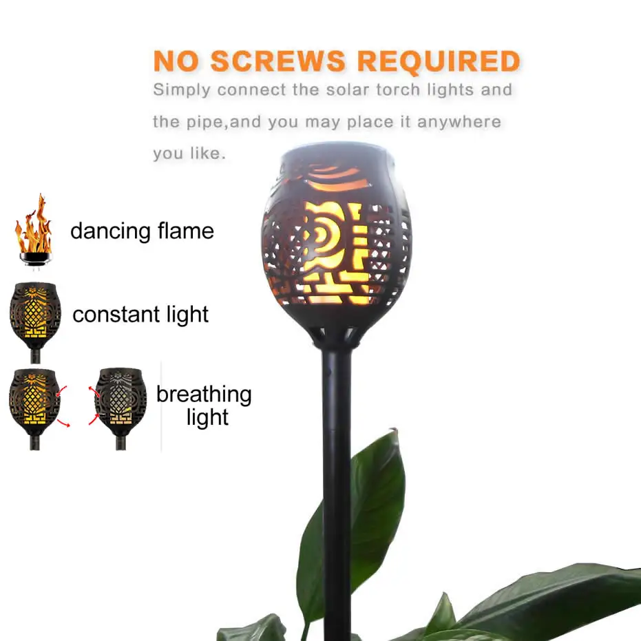 

4pcs/lot Solar 96 LEDs Lawn Dancing flame Torch Lights radar 3 working mode led Flicker lamp for landscape camps decor La
