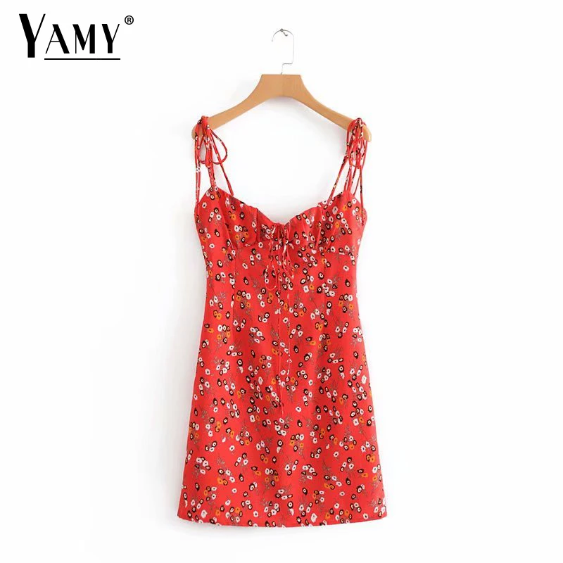 

Summer dress Sexy backless mini dress women korean red floral print beach dress sleeveless Casual club party dress 2018 vestidos