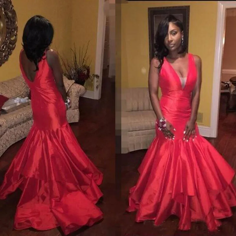 Honey Qiao Prom Dresses Tier Layers Satin Mermaid 2017 American Honey Qiao Prom Dresses Tier Layers Satin Mermaid 2017 American Africans New Party Gowns V Neck Backless Evening In From Weddings