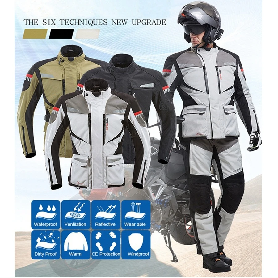 Free shipping 1set New Professional Men's Waterproof Warm Windproof  Motocross Off-Road Racing Motorcycle Jacket&Pants