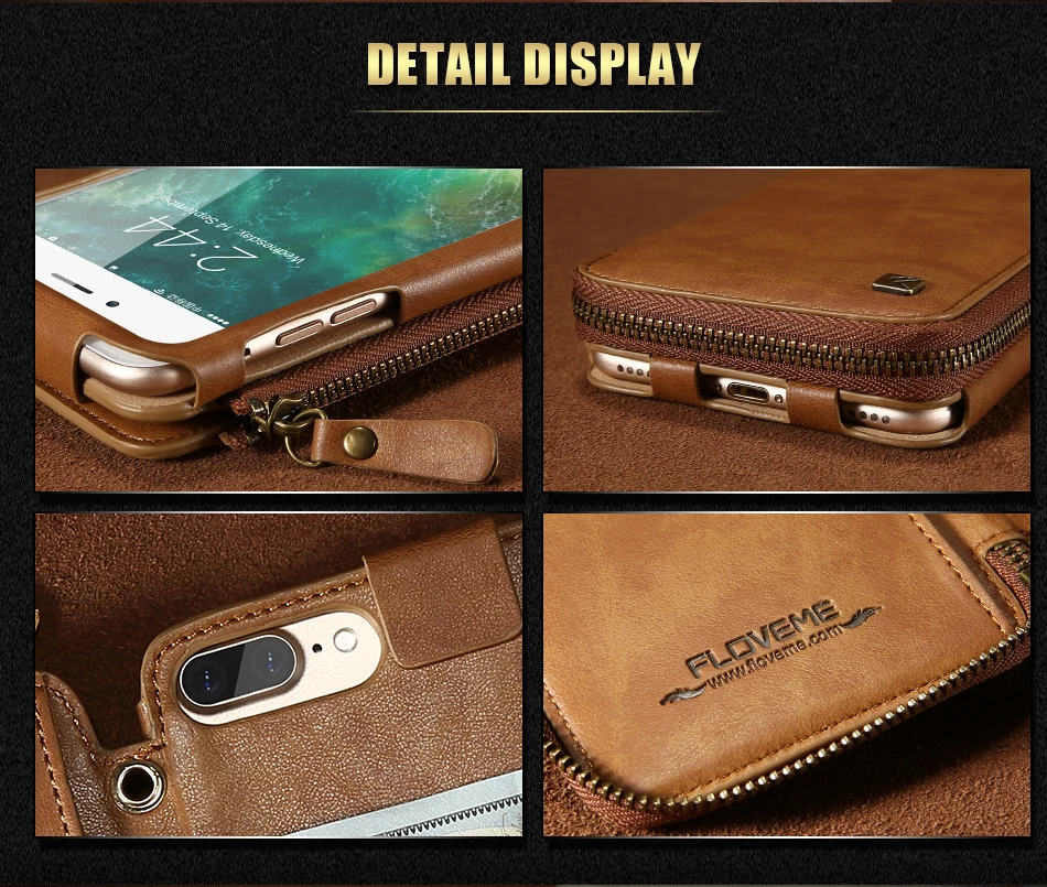 PU Wallet Case For iPhone 6 6S 7 Plus Leather Cover Zipper Handbag (12)