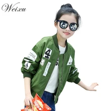 2017 Spring Autumn Bomber Jackets for Girls Army Green Girls Coats and Jackets Children’s Zipper Windbreaker Outwear Clothes