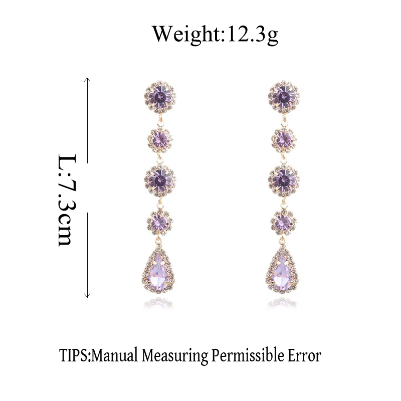 MENGJIQIAO корейский фиолетовый кристалл капли воды Висячие серьги для женщин мода блестящие стразы цветок длинные серьги
