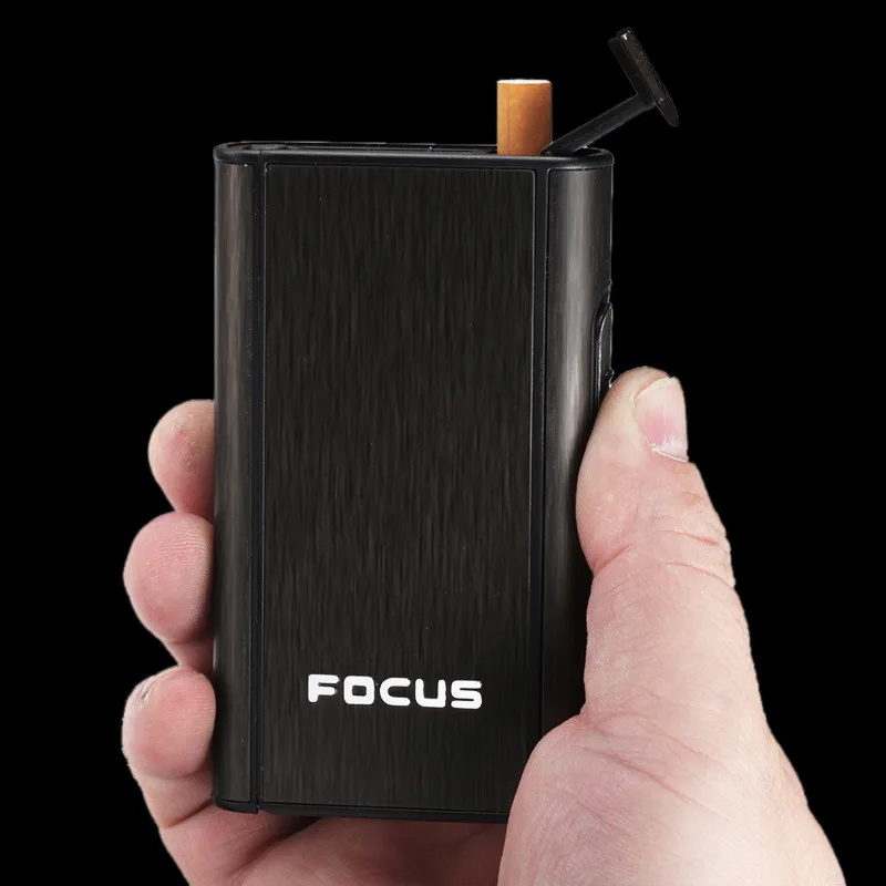 

Personalized Cigarette Case Automatic Ejection 10pcs Smoke Aluminum Alloy Drawing Reusable Cigarette Box Cigarette Accessories