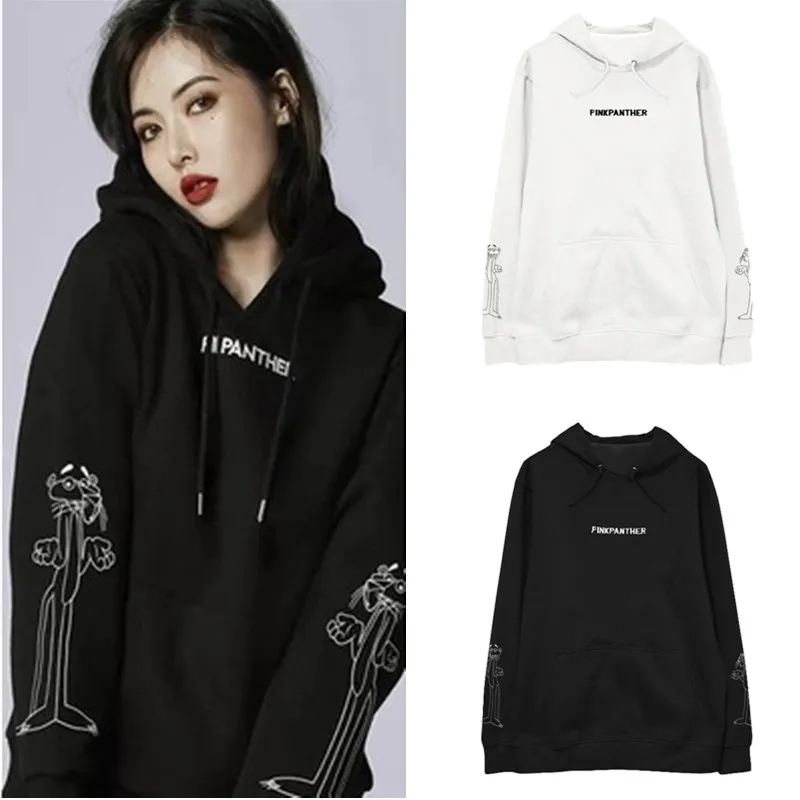 

K-pop Star Jin Yuya with the same paragraph hooded letters printed pink leopard Harajuku style Korean version of autumn winter