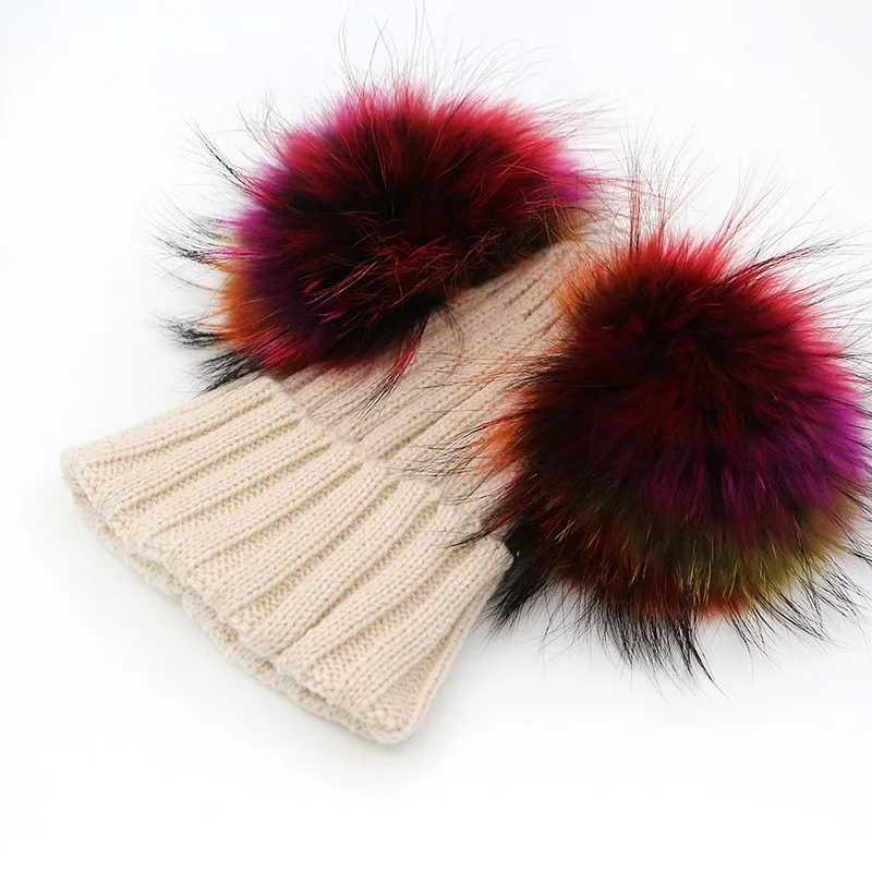 GZHilovingL INS/вязаные шапки для мальчиков и девочек на осень и зиму, разноцветные меховые шапки для детей, Мягкие акриловые меховые шапки с помпонами