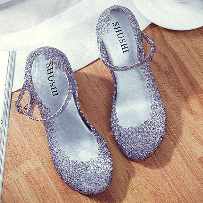 

Crystal Jelly Shoes Summer Shoes Woman Breathable Sandals Casual Shoes Outdoor Wedges Clogs Girls Anti-skid Mules Mujer