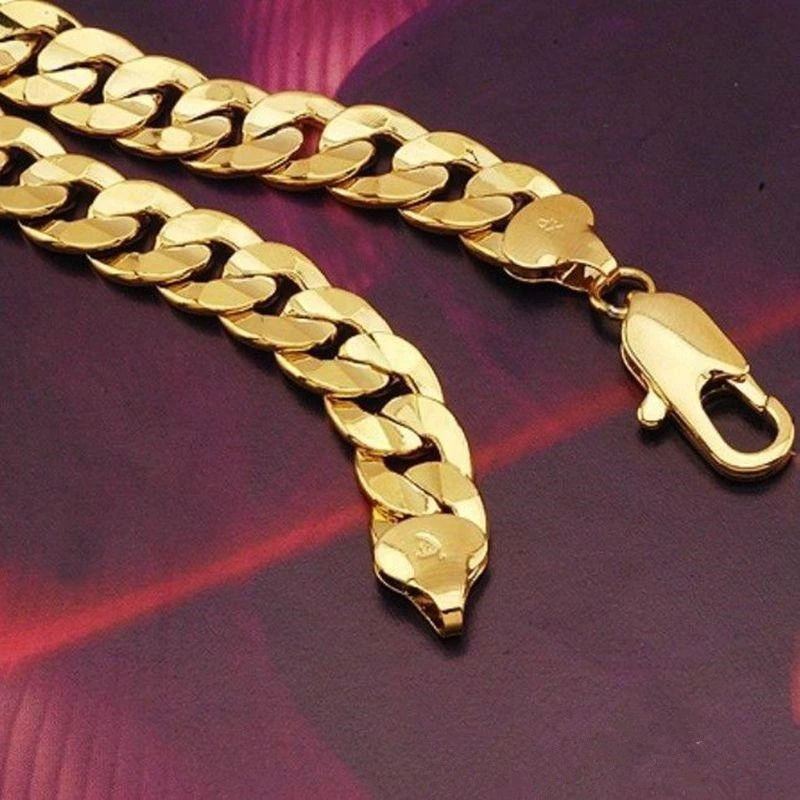 Charm collar de hombre lleno de oro, cadena de cortados, joyería de 24 pulgadas, 9mm|Collares de - AliExpress