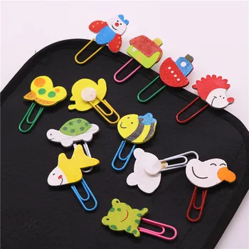 

12pcs / 1 Set Cute Cartoon Animal Pattern Wooden Paper Note Clips Bookmark Paperclip Learning Office Supplies