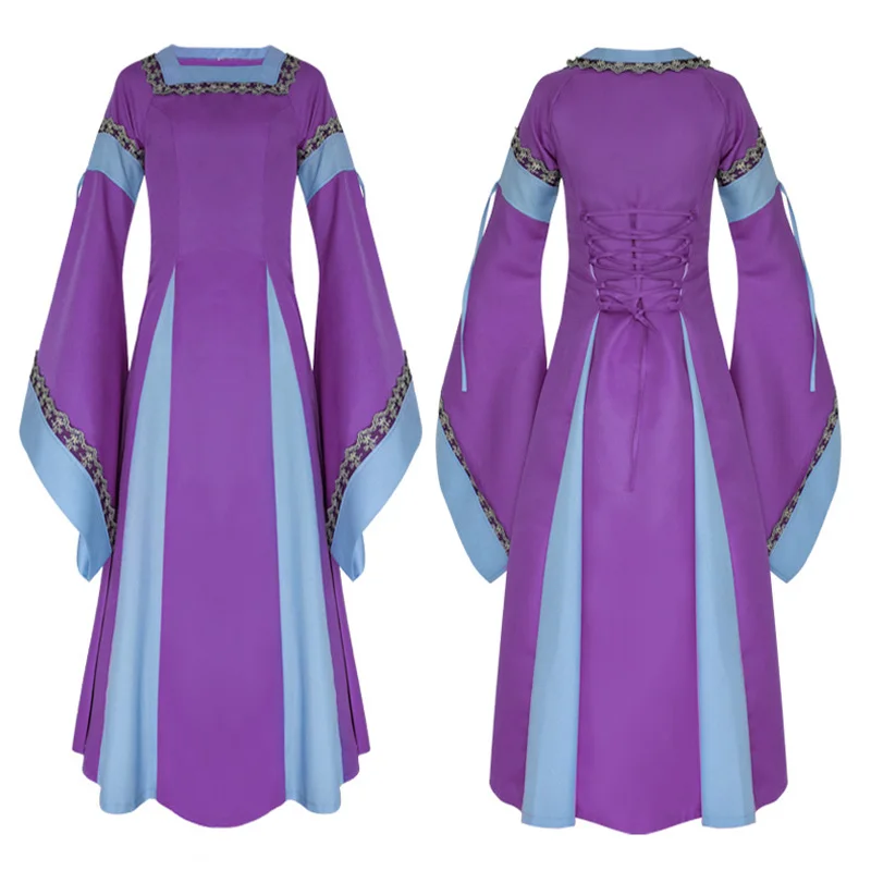 Ренессанс Для женщин средневековый костюм Девичья нарядное Платье для косплея костюмы на Хэллоуин платье в викторианском стиле с расклешёнными рукавами ретро костюм