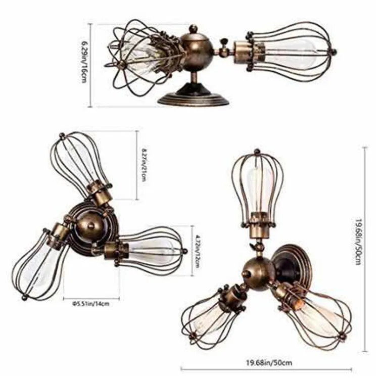 Промышленный потолочный светильник в стиле ретро из железной бронзы с тремя головками, промышленный потолочный светильник, светильник для ресторана, промышленный светильник