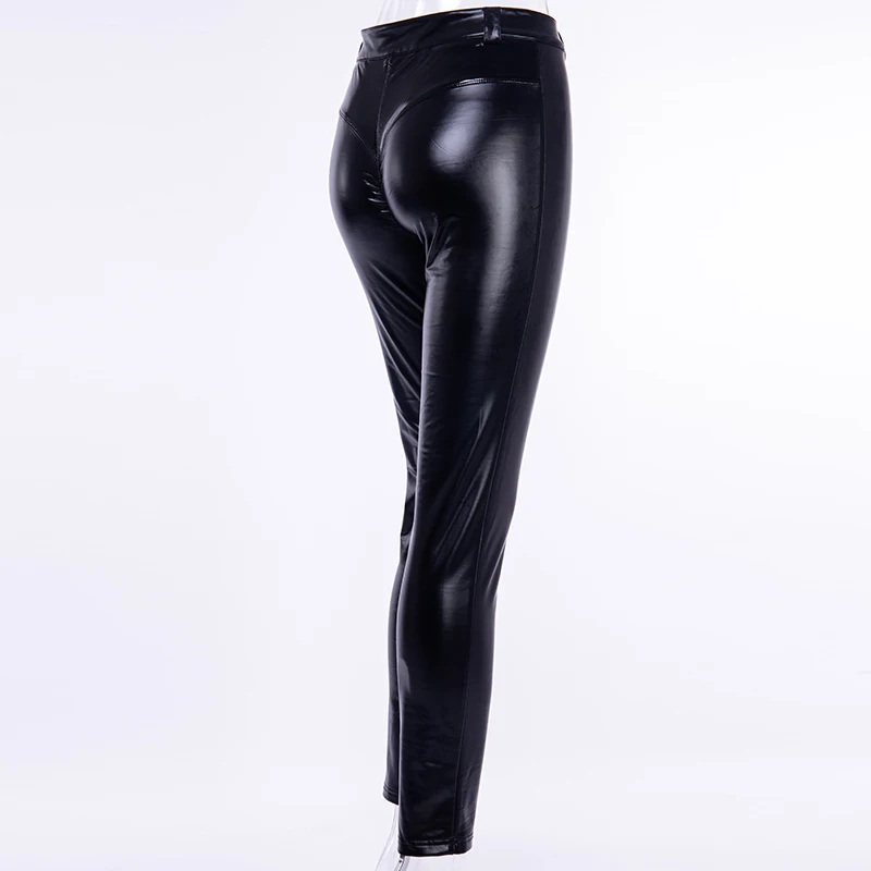InstaHot мягкие эластичные узкие брюки из искусственной кожи г. женские осенние клубные модные брюки с рюшами, леггинсы с пуш-ап, сексуальные панковские штаны для девочек
