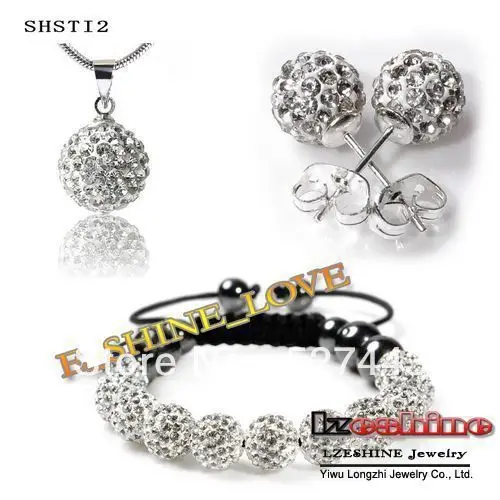 

hot sell new - Wholesale 10mm Clarity Crystal Ba shamballa Bracelet/Earring/Necklace Set (A0425)