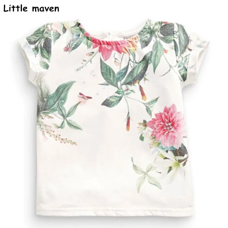 

Little maven children 2018 summer baby girls clothes short sleeve flower print t shirt Cotton brand tee tops 50971