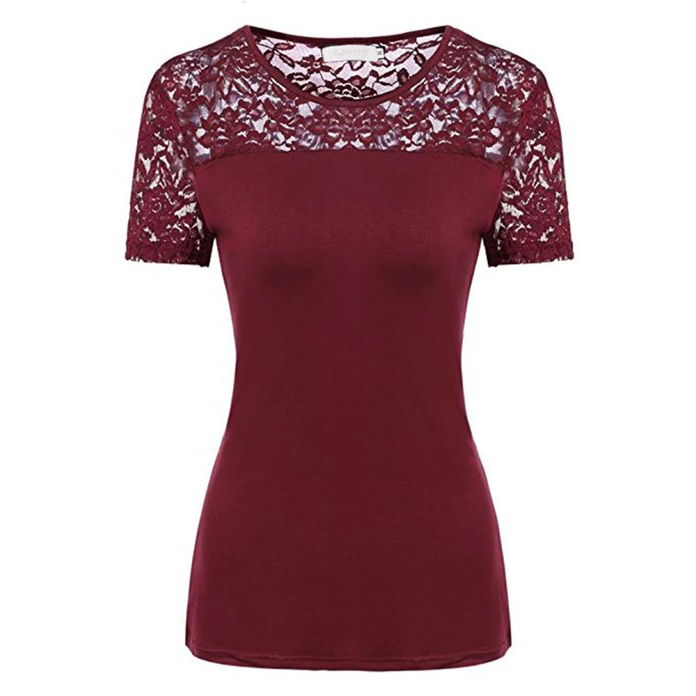 Kenancy Womens Floral Lace Tops O Neck Short Sleeve T Shirt 2019 New ...