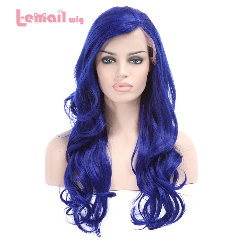 

L-email Blue Mixed 60cm Long Wavy Women Lace Front Wigs Heat Resisting Hair Wigs LC96