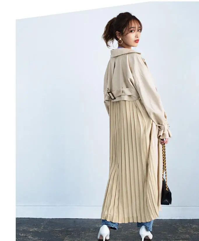 beige Прямые продажи с фабрики Популярные стильные модные плиссированные тренчи для женщин "s с длинным рукавом ветровка пальто abrigo mujer TR001 - Цвет: beige