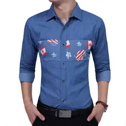 Бренд 2018 г. модные мужские рубашки с длинными рукавами высокое качество Британский Бизнес Повседневное Лоскутная мужская одежда Рубашки