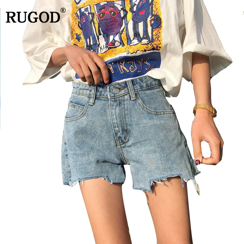 Rugod 2018 Для женщин джинсовые шорты Повседневное сбоку Разделение Ripped кисточкой