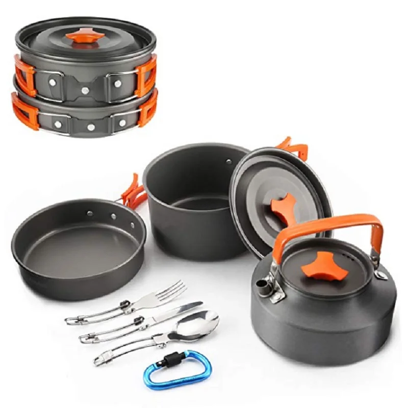 Aleación de aluminio para acampar al aire libre utensilios de cocina olla vajilla plegable Trekking Picnic Camping cocina Picnic set equipo Aleación de aluminio para acampar al aire libre utensilios de cocina olla vajilla plegable Trekking Picnic Camping cocina Picnic set equipo