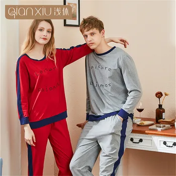 

Autumn Men New Cotton long Sleeved Pajamas Sets Male gray Pajama Set Letter printing Man Sleepwear Suit male pullover Homewear