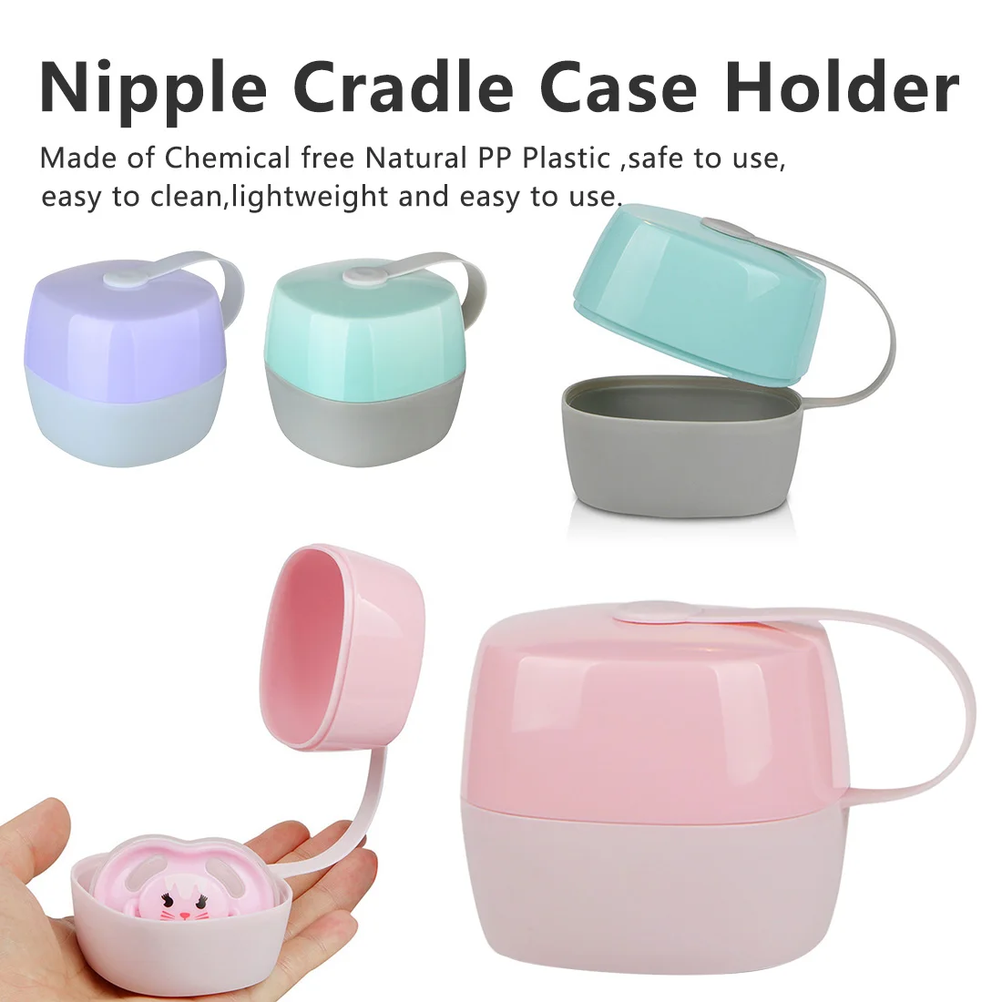 

Newborn Cute Baby Pacifier Holder Portable Baby Infant Kids Pacifier Nipple Cradle Case Holder Travel Storage Box 3 Colors