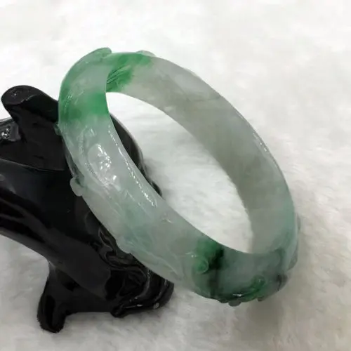 

free shipping 01754 China Hand-carved Green Emerald Green Jadeite Jade Bracelet Bangle