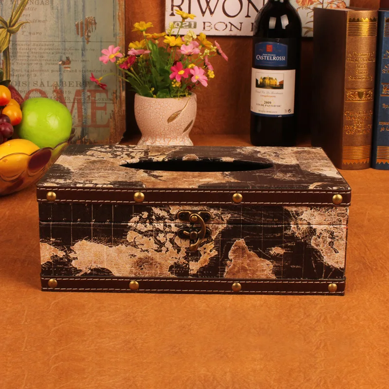  Length 25 CM European handkerchief case napkin box Wooden Cover Paper Decoration Organizer Napkins 