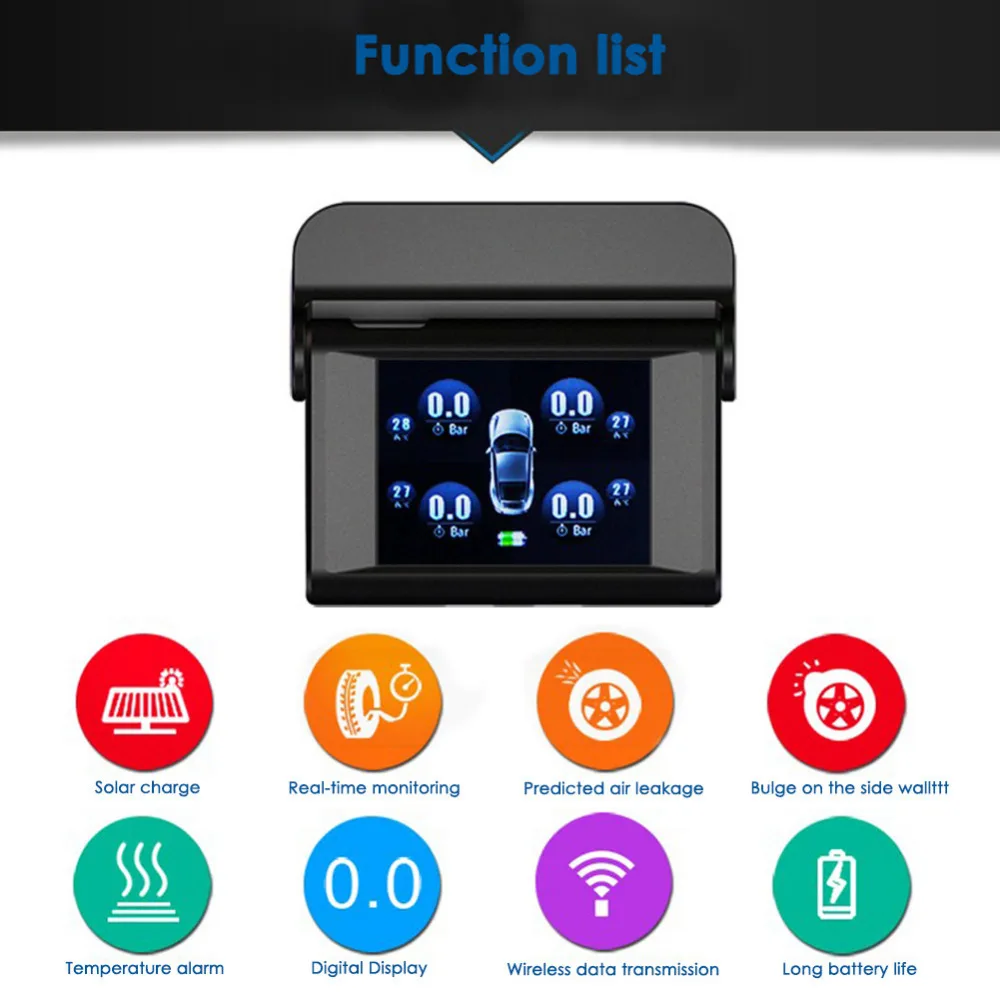 

LT-368 TPMS Car Tire Pressure Monitoring System LCD Display Solar Power 4 External Sensor Auto 2017 Universal Alarm System
