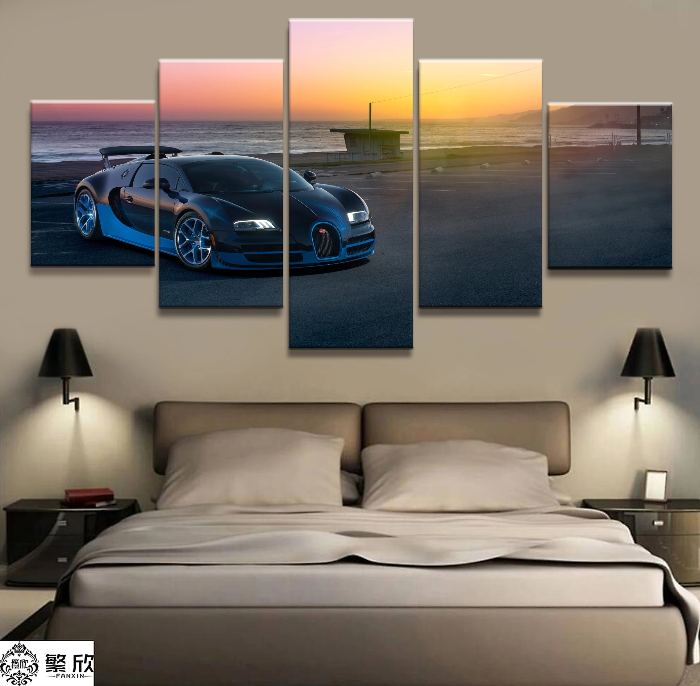 

Home Decor Modular Canvas Picture 5 Piece Super Sports Car Scenery Art Painting Poster Wall For Home Canvas Painting Wholesale