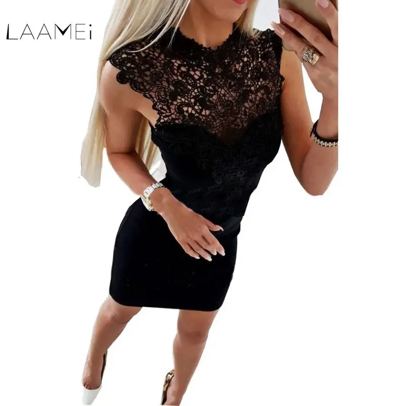 Laamei 2018 сексуальные кружева вышивка мини-платье без рукавов Vestidos новые летние