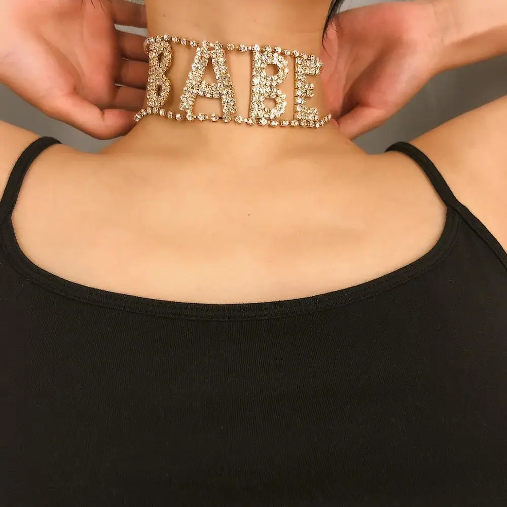 

Letter Chokers Necklace Woman Fashion Punk Letter Full Drill Necklace Personality Exaggerated Flash Letter Necklace
