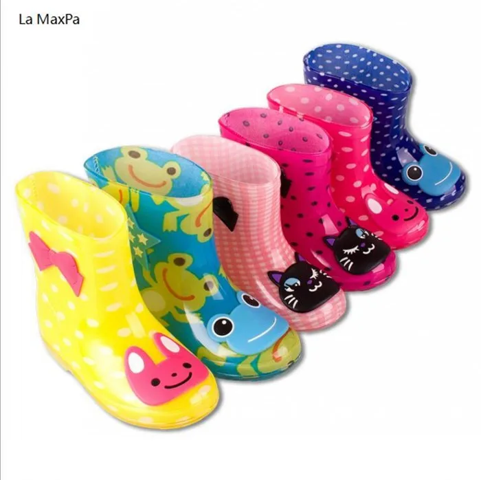 

La MaxPa Children Spring Autumn Winter Boys Girls Baby Kids Candy Color with Frog Cat Rabbit Rain Boots Waterproof Shoes