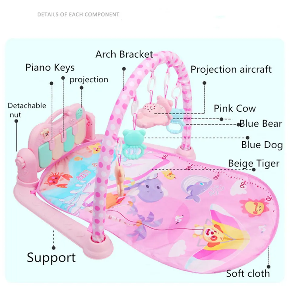 Детский игровой коврик, детский коврик, развивающие игрушки, ковер-головоломка с фортепианной клавиатурой и милым животным, игровой коврик, детский коврик для ползания в тренажерном зале, игрушки