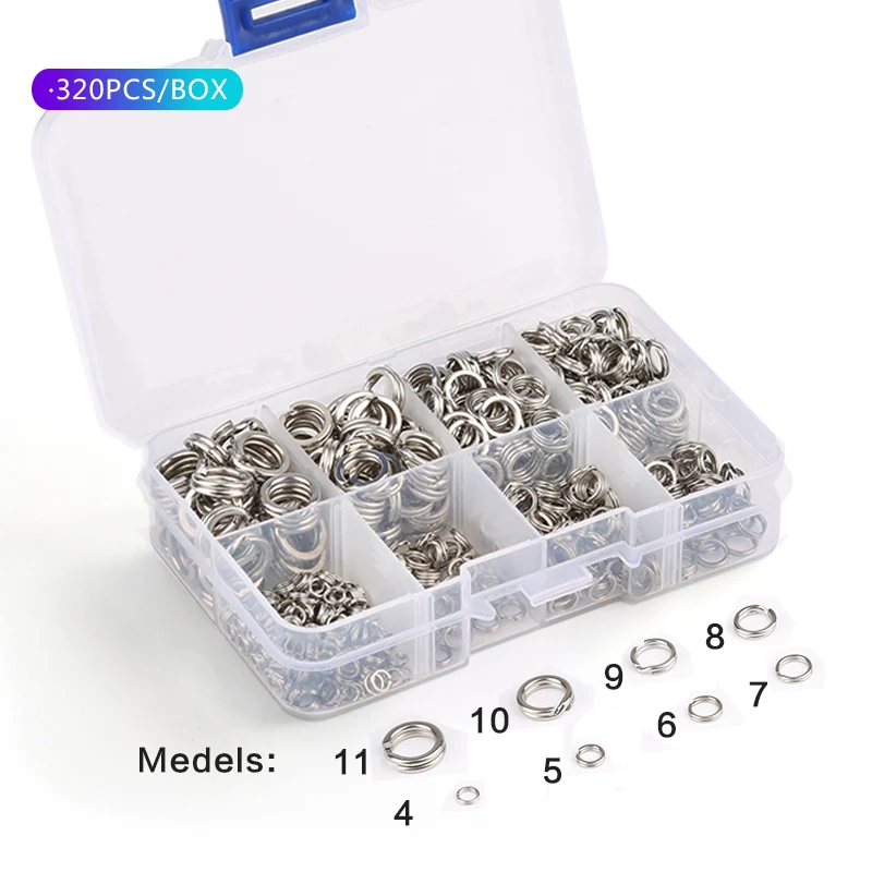 

320PCS Stainless Steel Fishing Split Rings Metal Key Holder Split Ring Fishing Lure Connector Solid Ring Loop for Bait Connector